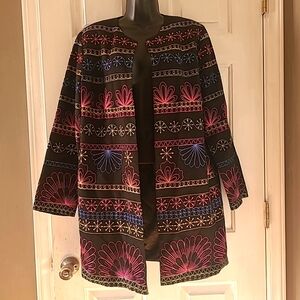 Women's Silk Land Jacket Size L 100% Silk Embroidery Cardigan